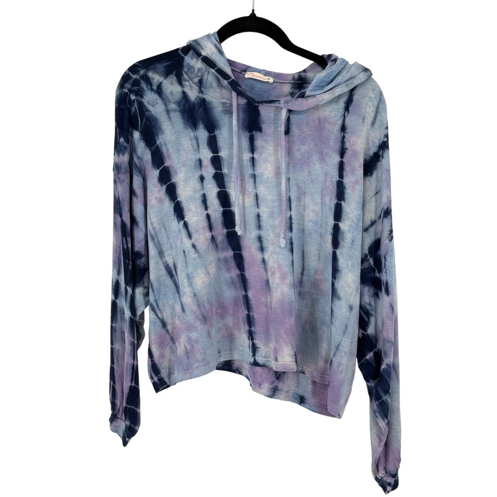 Maronie Anthropologie Cropped Oversized Women's Hoodie‎ Small Blue Tie Dye Boho